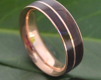 Rose Gold Holz Ehering, Asi Rose Gold Holz Ring, recycelter Rose Gold Holz Ring, Herren Holz Ring, Comfort Fit Holz Ring