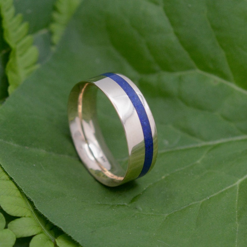 Equinox Yellow Gold and Lapis Lazuli Stone Ring, Comfort Fit Gold Ring, Blue Stone Wedding Ring, Mens Wedding Band, Ecofriendly Wedding Ring image 4