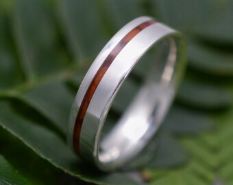 White Gold Equinox Ñambaro  Cocobolo Wood Ring, Cocobolo Wedding Ring, Custom Wood Ring, Wooden Wedding Band, Mens Wood Ring