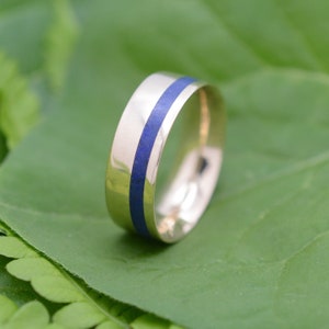 Equinox Yellow Gold and Lapis Lazuli Stone Ring, Comfort Fit Gold Ring, Blue Stone Wedding Ring, Mens Wedding Band, Ecofriendly Wedding Ring image 7