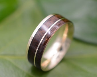 Un Lado Asi 14k Massiv Gelb Gold Walnuss Holz Ring