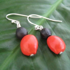 Revolucion - red and black seed earrings with recycled sterling earwires, sustainable earrings, unique red and black earrings, seed earrings