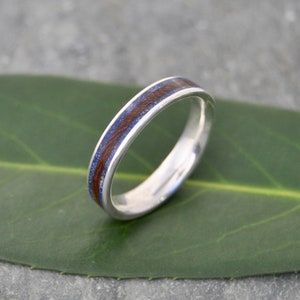 Lapiz Lazuli Wood and Silver Ring, Stone Lazuli Silver and Wood Wedding Ring, Stone Lazuli Silver and Wood Wedding Band image 2