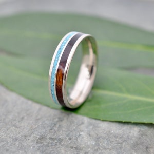 Yellow Gold Wedding, Turquoise StoneRing, Koa Wood Ring, Wood Wedding Ring, Custom Ring, Mens Ring image 3