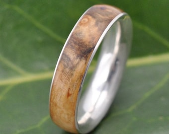 Cypress Burl Wood Wedding Band with Sterling Silver: Siempre