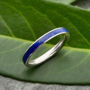 Siempre Lapis Lazuli White Gold Wedding Band, Lapiz Lazuli Ring, White Gold Stone Wood Wedding Ring, Wooden Ring, Stone Inlay Ring image 5