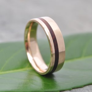 Equinox Wedding Ring, Yellow Gold ring, Mens Rings, Wood Inlay Ring, Male Wedding Ring, Wood Weding Ring, Custom Ring, Woman Wedding Ring