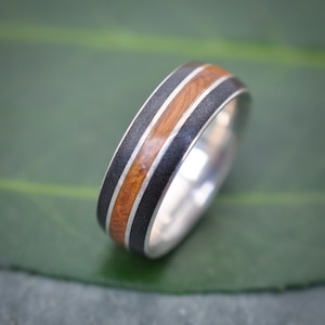 Bourbon Barrel Wood Ring, Titanium Sand and Bourbon Barrel Ring, Whiskey Barrel Wooden Ring, Mens Wedding Band, Mens Wedding Ring