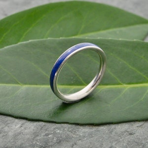 Siempre Lapis Lazuli White Gold Wedding Band, Lapiz Lazuli Ring, White Gold Stone Wood Wedding Ring, Wooden Ring, Stone Inlay Ring image 9
