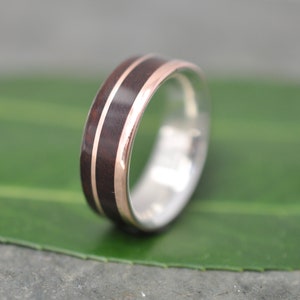 Un Lado Asi Rose Gold Wood Wedding Ring,Rose Gold Wooden Wedding Band, Wood Inlay Wedding Ring, Rose Gold and Silver image 5