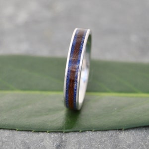 Lapiz Lazuli Wood and Silver Ring, Stone Lazuli Silver and Wood Wedding Ring, Stone Lazuli Silver and Wood Wedding Band image 3