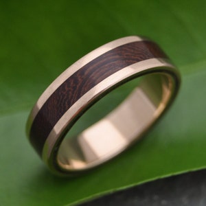 Lados Nacascolo Wood Ring Yellow Gold, Gold wood wedding band, 14k Recycled Yellow Gold and Wood Wedding Ring, Mens Gold Wood Ring