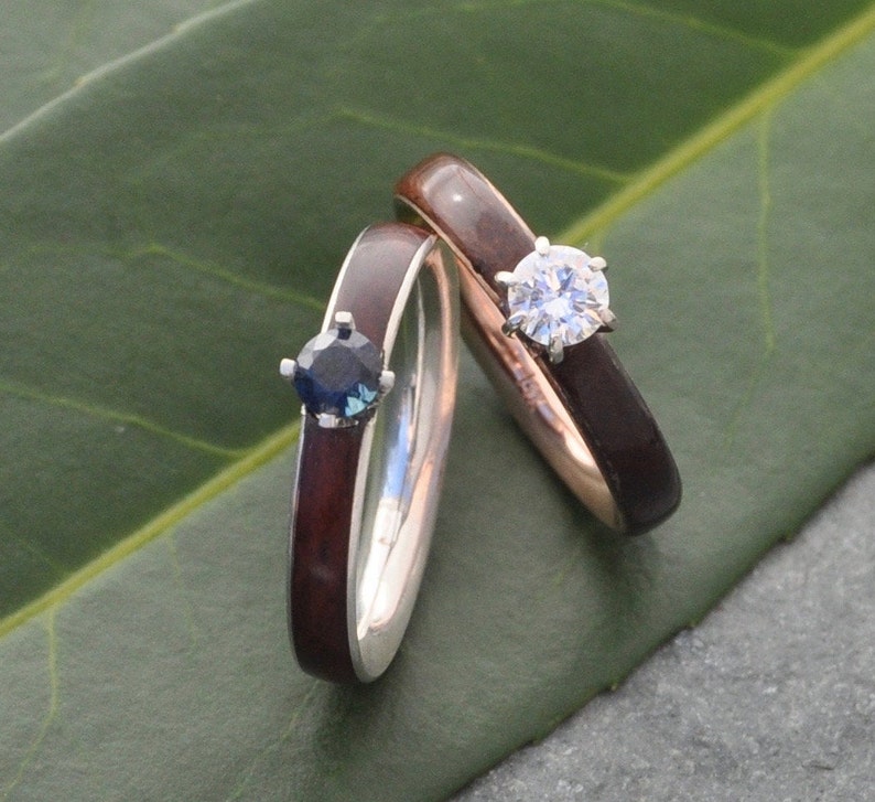Sapphire Wood Engagement Ring Diamond Gemstone Sapphire Wood Etsy