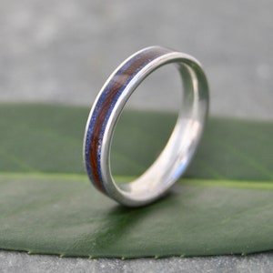 Lapiz Lazuli Wood and Silver Ring, Stone Lazuli Silver and Wood Wedding Ring, Stone Lazuli Silver and Wood Wedding Band image 4