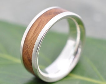 Lados Bourbon Barrel Wedding Band, Sterling Silver Wedding Band, Whiskey Wood Wedding Ring, Men Wood Ring, Women Wood Ring, Mens Custom Ring