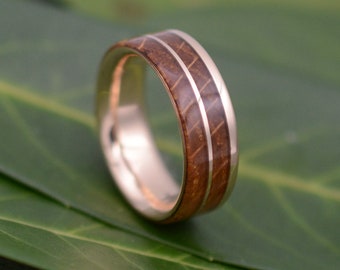 Un Lado Asi Rose Gold Bourbon Barrel Wood Ring, Rose Gold Whiskey Barrel Wedding Band, Gold Wood Wedding Ring, Mens Gold Wood Ring