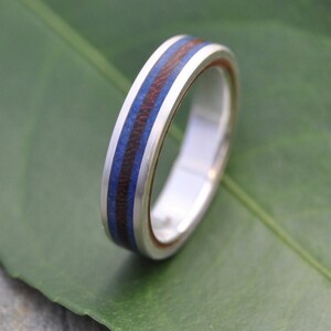 Lapiz Lazuli Wood and Silver Ring, Stone Lazuli Silver and Wood Wedding Ring, Stone Lazuli Silver and Wood Wedding Band image 6