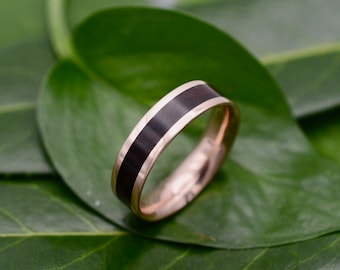 Rose Gold Lados Rosewood Wood Ring, Ecofriendly Red Gold Wood Wedding Band, 14k Red Gold Wood Wedding Ring, Mens Gold Wood Ring