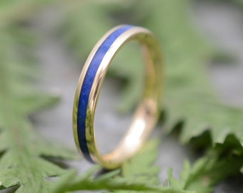 Gelbgold Lados Lapis Lazuli Stein Inlay Ring, Lapis Lazuli Ehering, Lapis Lazuli Ehering, Stein Ring, Recycled Gelbgold Ring