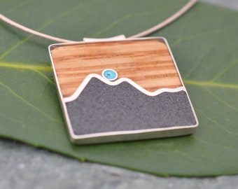 Wooden Necklace, Mountain Necklace, Turquoise Necklace, Mountain Range Necklace, Bourbon Barrel Wood Necklace, Whiskey Barrel Necklace