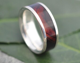 Ring van cocobolohout met sterlingzilver, aangepaste herentrouwring: Lados