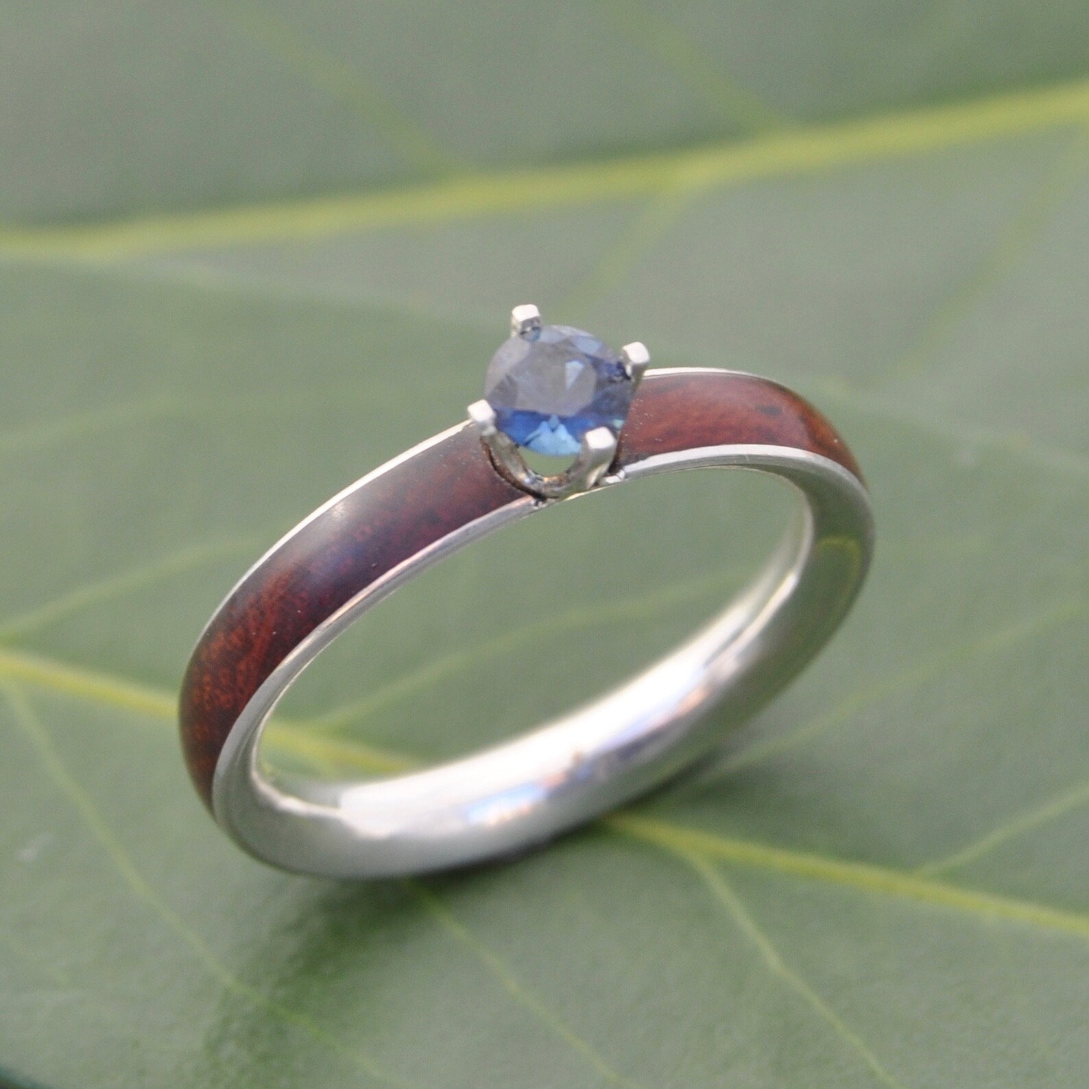 Sapphire Wood Engagement Ring Diamond Gemstone Sapphire Wood Etsy