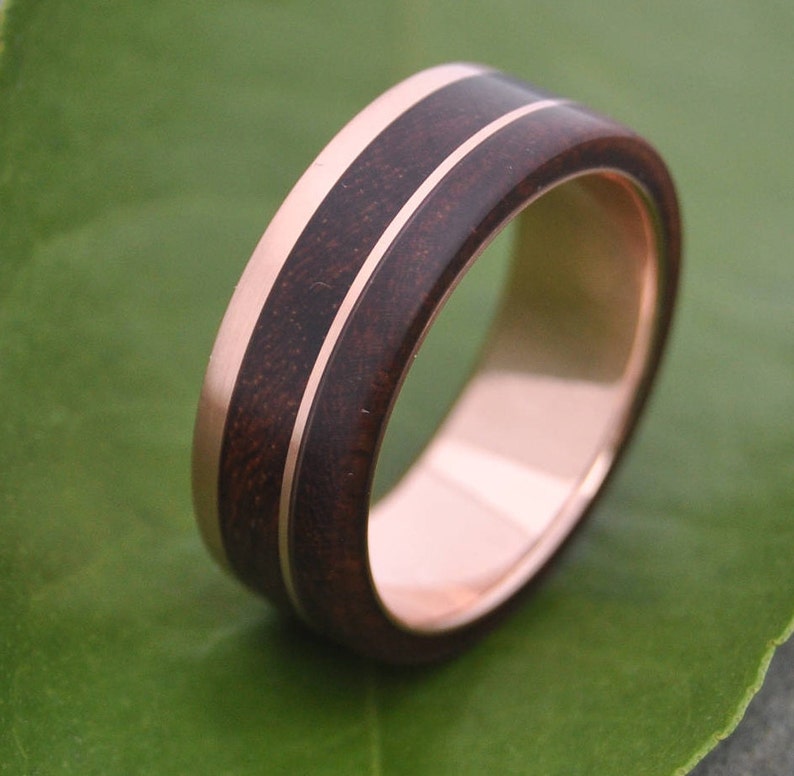 Rose Gold Ring Wood Wedding Ring Rose Gold Wedding Band - Etsy