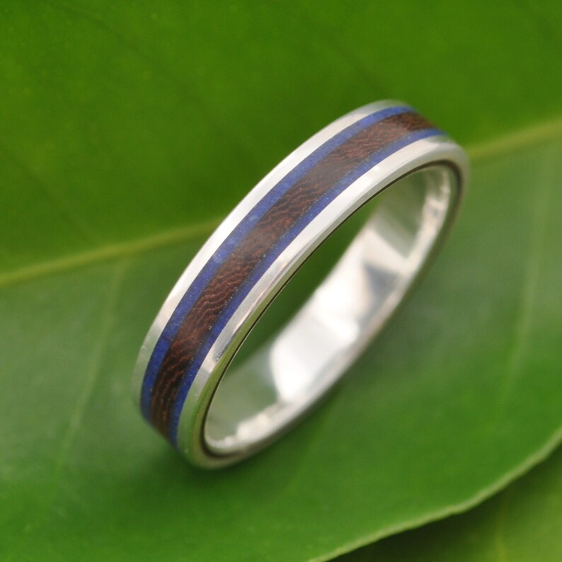 Lapiz Lazuli Wood and Silver Ring, Stone Lazuli Silver and Wood Wedding Ring, Stone Lazuli Silver and Wood Wedding Band image 9