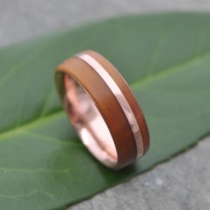 Rose Gold Wood Ring, Guayacán Lignum Vitae, 14k Rose Gold: Solsticio