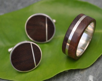 Wood Cufflinks, Sterling Silver - wooden cufflinks, ecofriendly cufflinks, mens cufflinks, groomsmen gift, grooms cufflinks