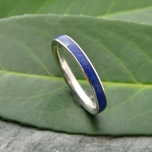 Siempre Lapis Lazuli White Gold Wedding Band, Lapiz Lazuli Ring, White Gold Stone Wood Wedding Ring, Wooden Ring, Stone Inlay Ring image 7