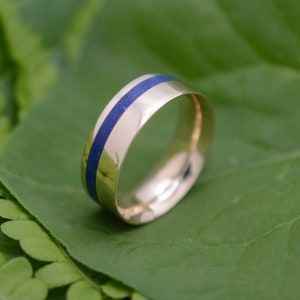 Equinox Yellow Gold and Lapis Lazuli Stone Ring, Comfort Fit Gold Ring, Blue Stone Wedding Ring, Mens Wedding Band, Ecofriendly Wedding Ring image 8