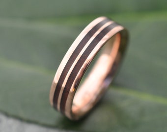 Rose Gold Ring, Wooden Wedding Band, Mens Wood Ring, Custom Wedding Ring, Rose Gold Wedding Ring, Lados Linea Nacascolo Ring