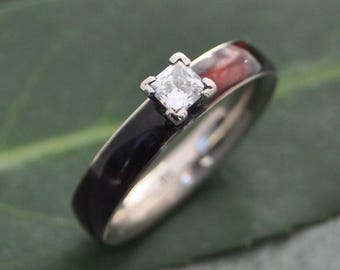Princess Cut Mojssanite Wood Engagement Ring: Eco friendly Solitaire Band Made to Order