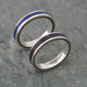 Lapiz Lazuli Wood and Silver Ring, Stone Lazuli Silver and Wood Wedding Ring, Stone Lazuli Silver and Wood Wedding Band image 8