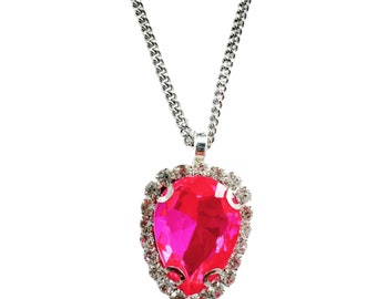 Pink Army Neon Fuschia Crystal Pendant Necklace