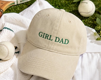 Personalized Girl Dad Hat, Custom Embroidered Dad Cap, Father Daughter Gift, Tennis Dad Hat, Vintage Washed Baseball Cap, New Dad Gift