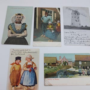 Lot de 5 cartes postales vintage moulin à vent hollandais, enfants hollandais, costume, slipkaart