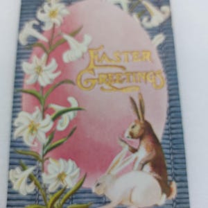Carte postale de Pâques vintage National Art Company Copyright 1907 Bunny Easter Lily