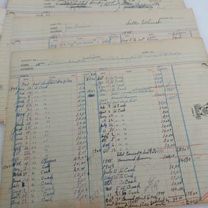 6 Vintage 1940&#39;s  Ledger Paper Authentic Ephemera For Crafts Junk Journals