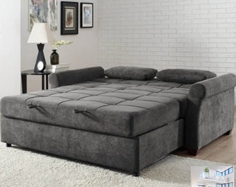 Rolling arm, tufted back & convertible sleeper sofa with cushions, 72.6" in size