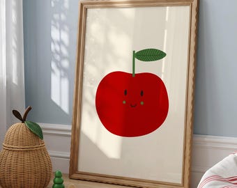 Happy Apple Nursery Print: Playful Modern Kids Wall Art (Unframed)