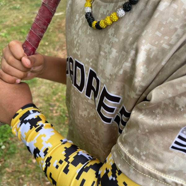 Yellow Black White Digital Camo Youth Boys Sports  Compression Arm Sleeves and UV Protection