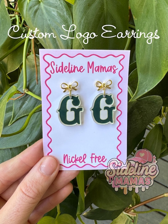 Custom Logo Earrings| Personalized Team logo Earrings| School Spirit Jewelry| Small Business Logo Earrings| Custom Acrylic Earrings|