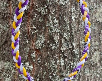 Baseball & Softball Braided Necklace Youth Tornado 3 Rope Braid Necklace Purple, Yellow and White 18 in