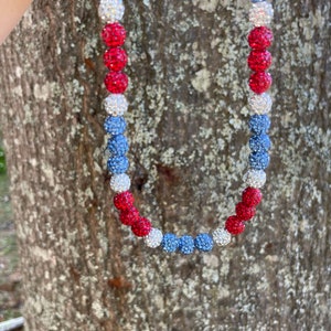Baseball Rhinestone Light Blue Red White Color Beaded Necklace Baseball Drip Necklace Baseball Bling 18in