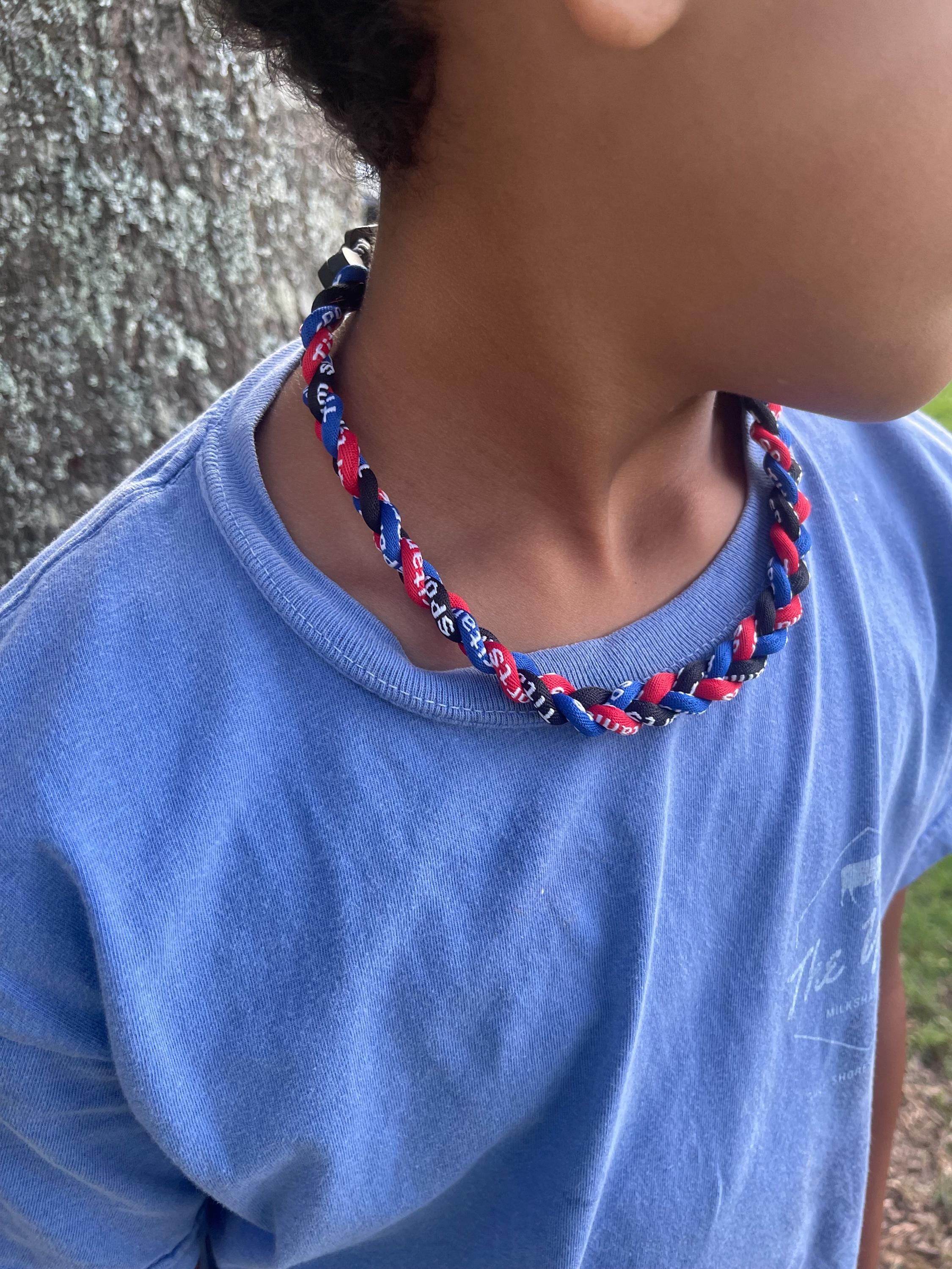 Titanium Sport Necklace - Green, Yellow & White Tornado 3-Rope Braid For Baseball & Kids