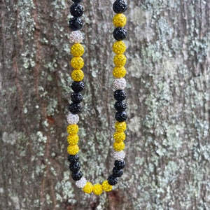 Rhinestone Beaded Baseball Necklace: Yellow, Black & White