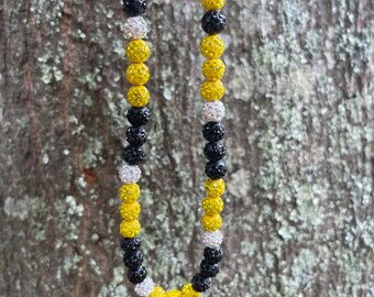 Baseball Rhinestone Yellow Black White Color Beaded Necklace Baseball Drip Necklace Baseball Bling 18in