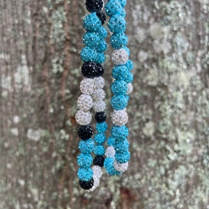 Baseball Rhinestone Teal and White, Teal Black and White Beaded Necklace Baseball Drip Necklace Baseball Bling 18in